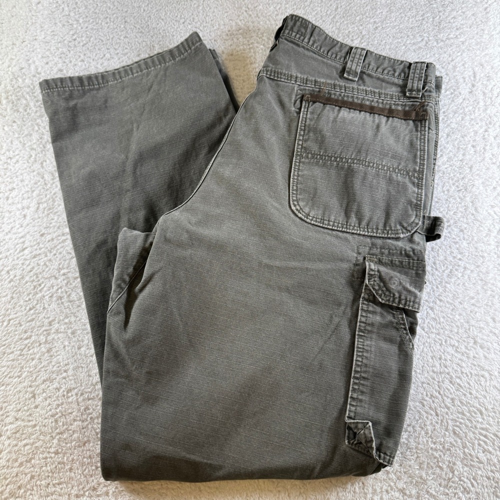 Wrangler Riggs Workwear Pants Mens 38x34 Gray Excellent Cargo Ripstop 3W060LD